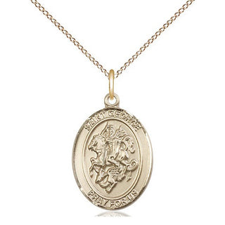 14kt Gold Saint George Medal Engraved Catholic Saint Jewelry