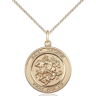 14kt Gold Saint George Medal Engraved Catholic Saint Jewelry
