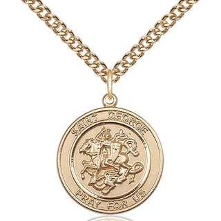 14kt Gold Saint George Medal Engraved Catholic Saint Jewelry