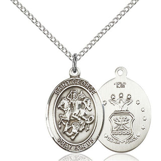 Sterling Silver Saint George Air Force Medal Religious Jewelry