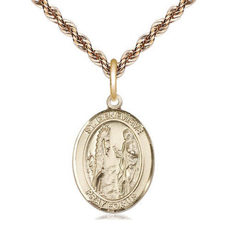 14kt Gold Filled Saint Genevieve Medal Religious Jewelry Engraved Catholic Saint Jewelry