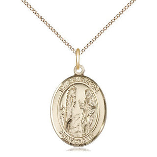14kt Gold Saint Genevieve Medal Engraved Catholic Saint Jewelry
