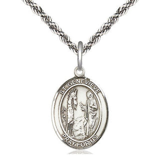 Sterling Silver Saint Genevieve Medal Religious Jewelry Engraved Catholic Saint Jewelry