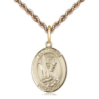 14kt Gold Saint Helen Medal Engraved Catholic Saint Jewelry