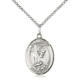 Sterling Silver Saint Helen Medal Religious Jewelry Engraved Catholic Saint Jewelry