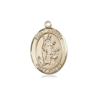 14kt Gold Filled Saint Hubert of Liege Medal Engraved Catholic Saint Jewelry