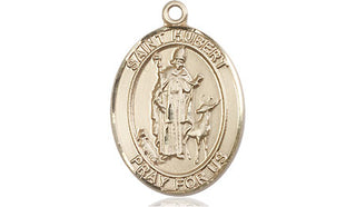 14kt Gold Saint Hubert of Liege Medal Engraved Catholic Saint Jewelry