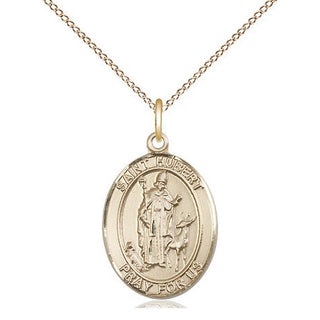 14kt Gold Saint Hubert of Liege Medal Engraved Catholic Saint Jewelry