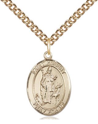 14kt Gold Saint Hubert of Liege Medal Engraved Catholic Saint Jewelry