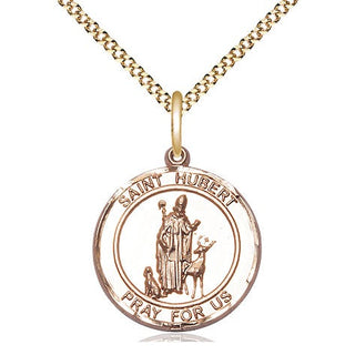 14kt Gold Filled Saint Hubert of Liege Medal Religious Jewelry Engraved Catholic Saint Jewelry