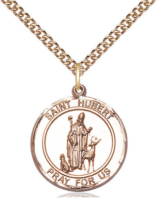 14kt Gold Filled Saint Hubert of Liege Medal Religious Jewelry Engraved Catholic Saint Jewelry
