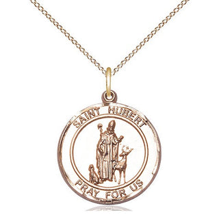 14kt Gold Saint Hubert of Liege Medal Engraved Catholic Saint Jewelry