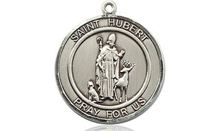 Pewter Saint Hubert of Liege Medal Engraved Catholic Saint Jewelry
