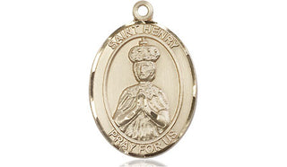 14kt Gold Saint Henry II Medal Engraved Catholic Saint Jewelry
