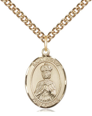 14kt Gold Saint Henry II Medal Engraved Catholic Saint Jewelry
