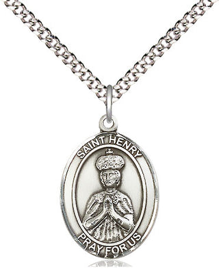 Sterling Silver Saint Henry II Medal Religious Jewelry Engraved Catholic Saint Jewelry