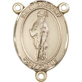 14kt Gold Saint Gregory the Great Rosary Center Rosary Center Engraved Catholic Saint Jewelry