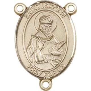14kt Gold Saint Isidore of Seville Rosary Center Rosary Center Engraved Catholic Saint Jewelry