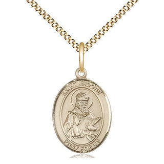 14kt Gold Filled Saint Isidore of Seville Medal Religious Jewelry Engraved Catholic Saint Jewelry