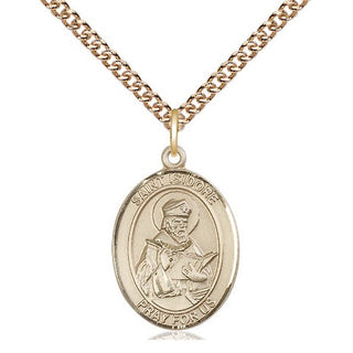 14kt Gold Filled Saint Isidore of Seville Medal Religious Jewelry Engraved Catholic Saint Jewelry