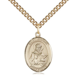 14kt Gold Filled Saint Isidore of Seville Medal Religious Jewelry Engraved Catholic Saint Jewelry