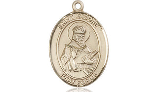 14kt Gold Saint Isidore of Seville Medal Engraved Catholic Saint Jewelry