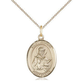 14kt Gold Saint Isidore of Seville Medal Engraved Catholic Saint Jewelry