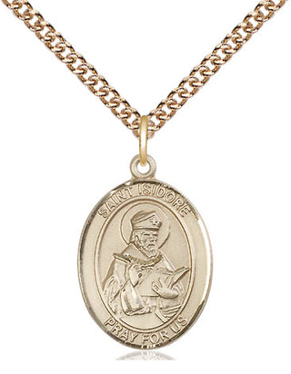 14kt Gold Saint Isidore of Seville Medal Engraved Catholic Saint Jewelry