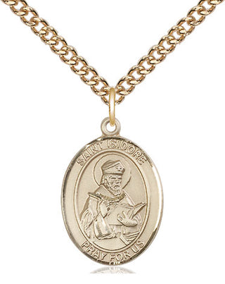 14kt Gold Saint Isidore of Seville Medal Engraved Catholic Saint Jewelry