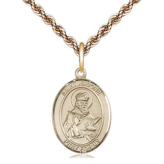 14kt Gold Saint Isidore of Seville Medal Engraved Catholic Saint Jewelry