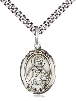 Pewter Saint Isidore of Seville Medal Religious Jewelry Engraved Catholic Saint Jewelry