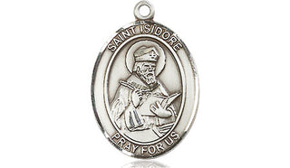 Sterling Silver Saint Isidore of Seville Medal Religious Jewelry Engraved Catholic Saint Jewelry