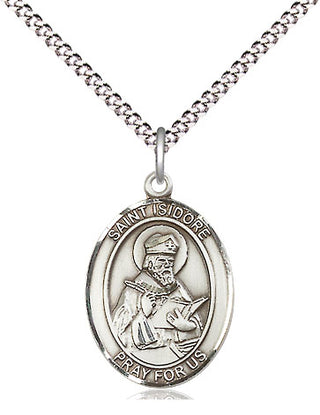 Sterling Silver Saint Isidore of Seville Medal Religious Jewelry Engraved Catholic Saint Jewelry