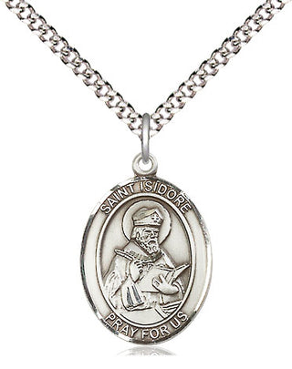 Sterling Silver Saint Isidore of Seville Medal Religious Jewelry Engraved Catholic Saint Jewelry