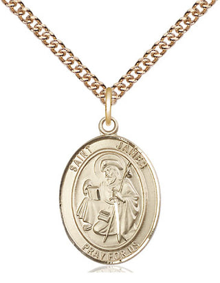 14kt Gold Saint James the Greater Medal Engraved Catholic Saint Jewelry