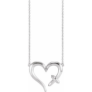 Platinum Cross & Open Heart 18" Necklace