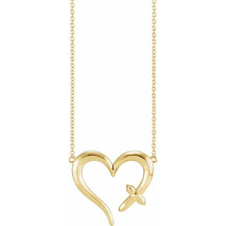 14K Yellow Cross & Open Heart 18" Necklace