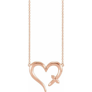 14K Rose Cross & Open Heart 16" Necklace