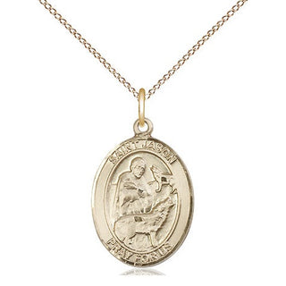 14kt Gold Filled Saint Jason Medal Religious Jewelry Engraved Catholic Saint Jewelry