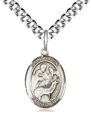 Pewter Saint Jason Medal Religious Jewelry Engraved Catholic Saint Jewelry