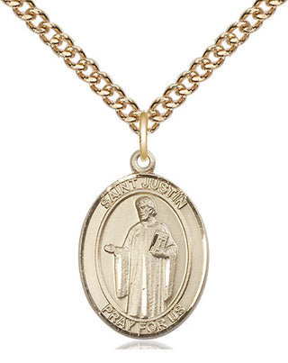 14kt Gold Filled Saint Justin Medal Religious Jewelry Engraved Catholic Saint Jewelry
