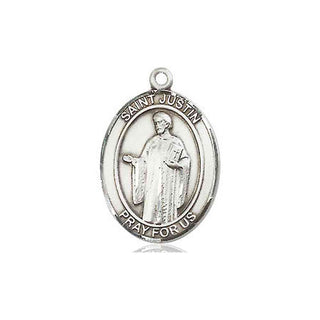 Pewter Saint Justin Medal Engraved Catholic Saint Jewelry