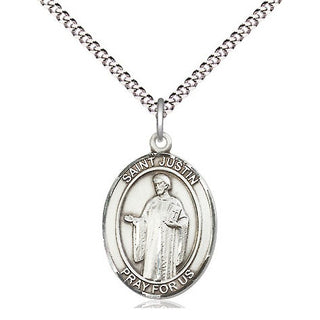 Pewter Saint Justin Medal Religious Jewelry Engraved Catholic Saint Jewelry