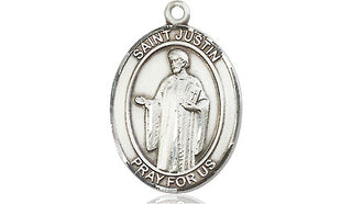 Sterling Silver Saint Justin Medal Religious Jewelry Engraved Catholic Saint Jewelry
