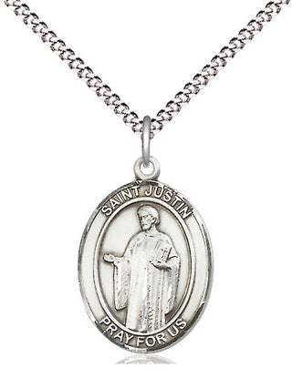 Sterling Silver Saint Justin Medal Religious Jewelry Engraved Catholic Saint Jewelry