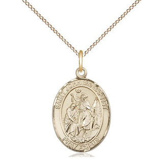 14kt Gold Saint John the Baptist Medal Engraved Catholic Saint Jewelry
