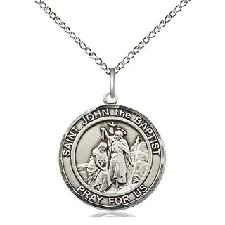 Sterling Silver Saint John the Baptist Medal Religious Jewelry Engraved Catholic Saint Jewelry