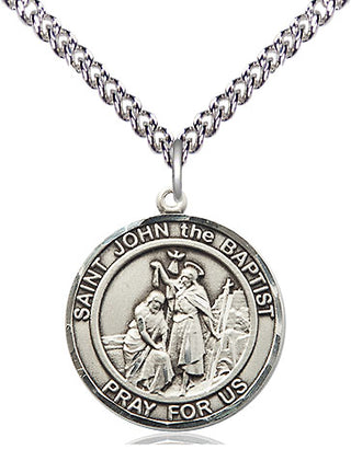 Sterling Silver Saint John the Baptist Medal Religious Jewelry Engraved Catholic Saint Jewelry