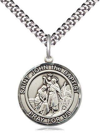 Sterling Silver Saint John the Baptist Medal Religious Jewelry Engraved Catholic Saint Jewelry