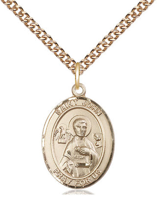 14kt Gold Saint John the Apostle Medal Engraved Catholic Saint Jewelry